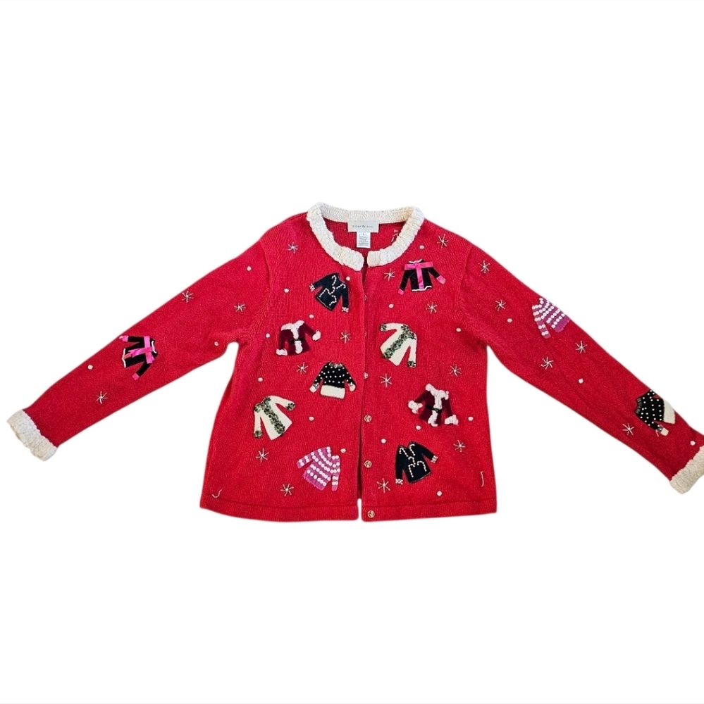 2001 Vintage Susan Bristol Hand Embroidered Ugly Christmas Sweater Cardigan VTG - Picture 5 of 16